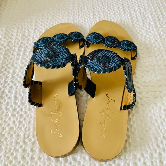 Navy Leather Jack Rogers Flat Sandals - Picture 2 of 2